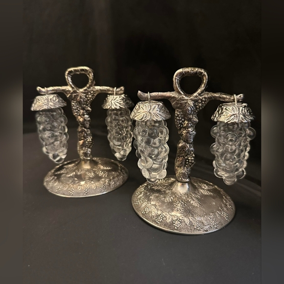 Pair Hanging Glass Grapes Salt Pepper Shaker Vine Stand Vintage Japan Price Imp. - Picture 10 of 10